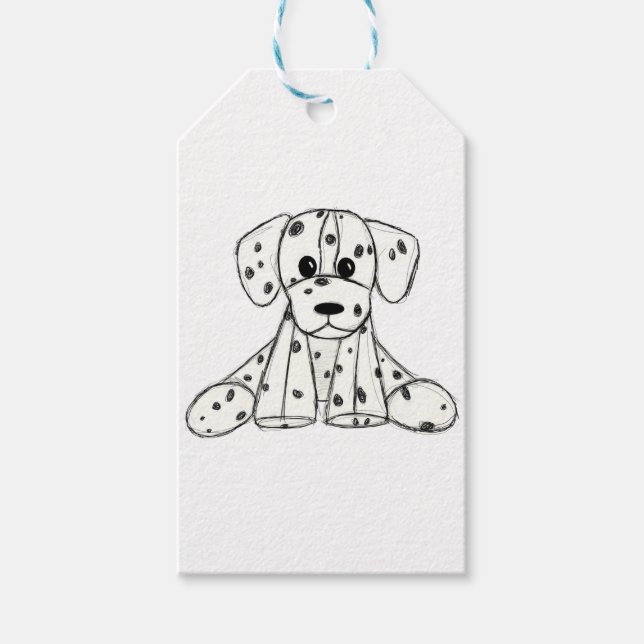 Étiquettes-cadeau Chien en dalmate dessin simple noir (Devant)