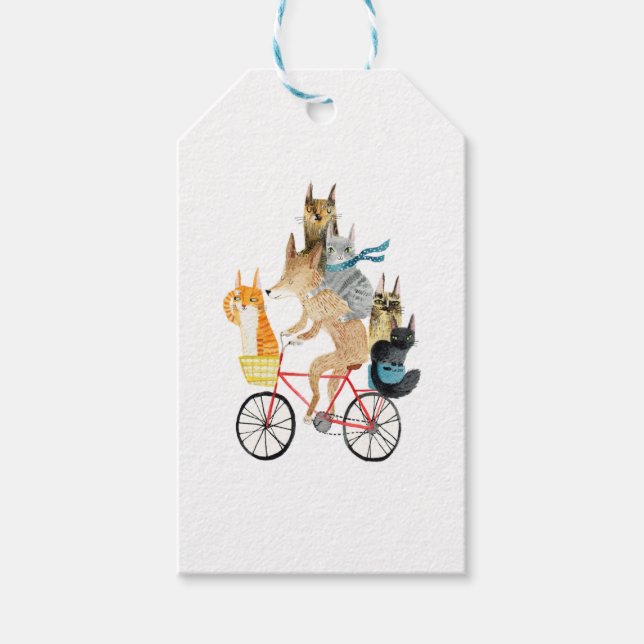 Étiquettes-cadeau Chien et chats à vélo (Devant)