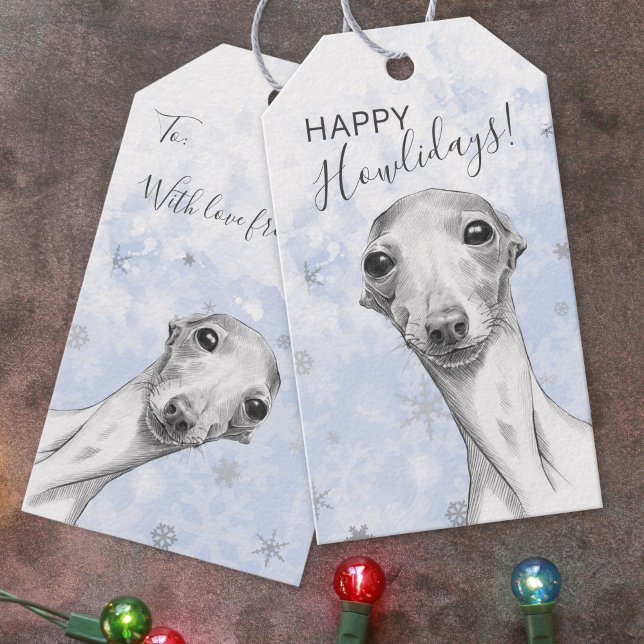 Étiquettes-cadeau Chien Greyhound italien Joyeux Howlidays Noël (Créateur téléchargé)