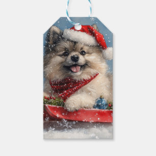 Étiquettes-cadeau Chien Keeshond en Traîneau Qu'il neige Noël
