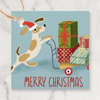 Étiquettes Cadeau Chien livrant des cadeaux de Noël
