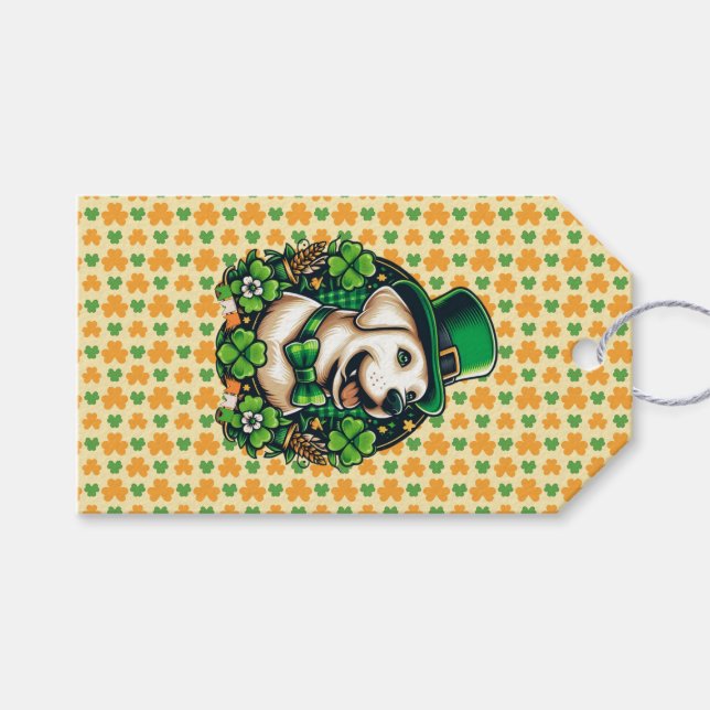 Étiquettes-cadeau Chien mignon de la Saint Patrick (Devant (Horizontal))