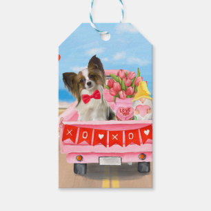 Étiquettes-cadeau Chien Papillon Camion de la Saint-Valentin Cœurs