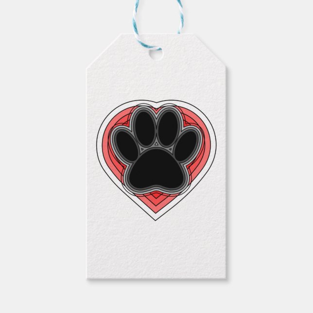 Étiquettes-cadeau Chien Paw Dans Le Coeur Rouge Avec Les Outlines (Devant)