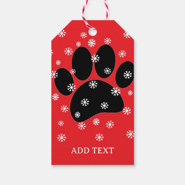 Étiquettes-cadeau Chien Pawprint Noël Neige Flakes Personnalisé (Devant)