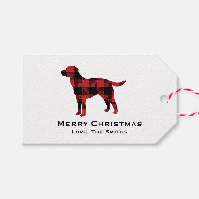 Étiquettes-cadeau Chien Plaid Buffalo Check Silhouette Noël (Devant (Horizontal))