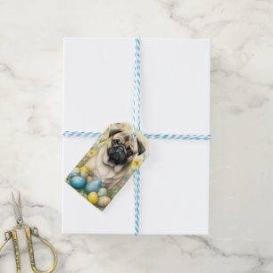 Étiquettes-cadeau Chien Pug avec vacances de œufs de Pâques