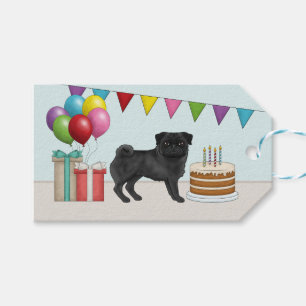 Étiquettes-cadeau Chien Pug Noir Mops Chien Coloré Joyeux Anniversai