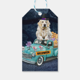 Étiquettes-cadeau Chien Retriever doré Halloween Camion Nuit effraya