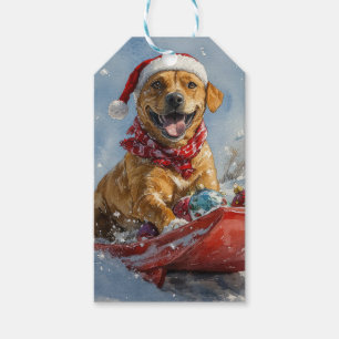 Étiquettes-cadeau Chien Rhodesian Ridgeback en traîneau Noël