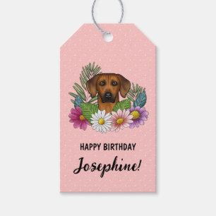 Étiquettes-cadeau Chien Rhodesian Ridgeback Et Fleurs Anniversaire R