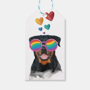 Étiquettes-cadeau Chien Rottweiler avec coeurs Saint-Valentin