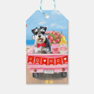 Étiquettes-cadeau Chien Schnauzer Saint-Valentin Camion Cœurs