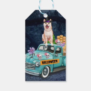 Étiquettes-cadeau Chien Shiba Inu Halloween Camion Nuit Effrayante