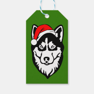 Étiquettes-cadeau Chien sibérien Husky avec chapeau de Santa Hat en