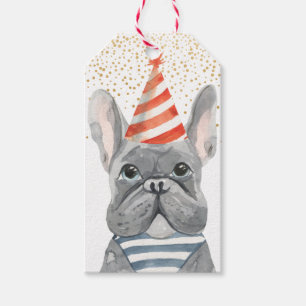 Étiquettes-cadeau Chien-taureaux Français Avec Casquette De Fête Mer