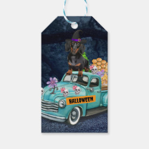 Étiquettes-cadeau Chien teckel Halloween Camion Nuit effrayante