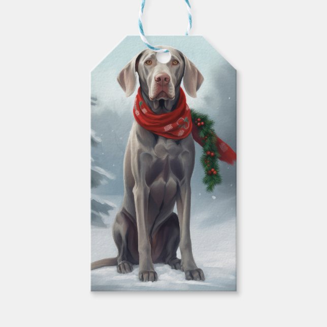 Étiquettes-cadeau Chien Weimaraner à Noël de neige (Devant)