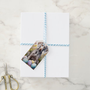 Étiquettes-cadeau Chien Weimaraner avec Vacances d'Œufs de Pâques
