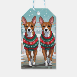 Étiquettes-cadeau Chiens Basenji Noël Neige Vacances