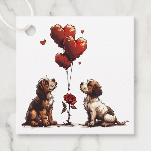 Étiquettes Cadeau Chiens Beagle de la Saint-Valentin (Devant)
