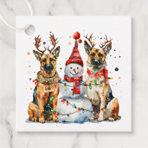 Étiquettes Cadeau Chiens bergers allemands de Noël