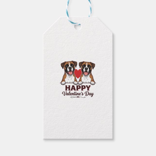 Étiquettes-cadeau Chiens Boxer Joyeuse Saint-Valentin Vintage (Devant)