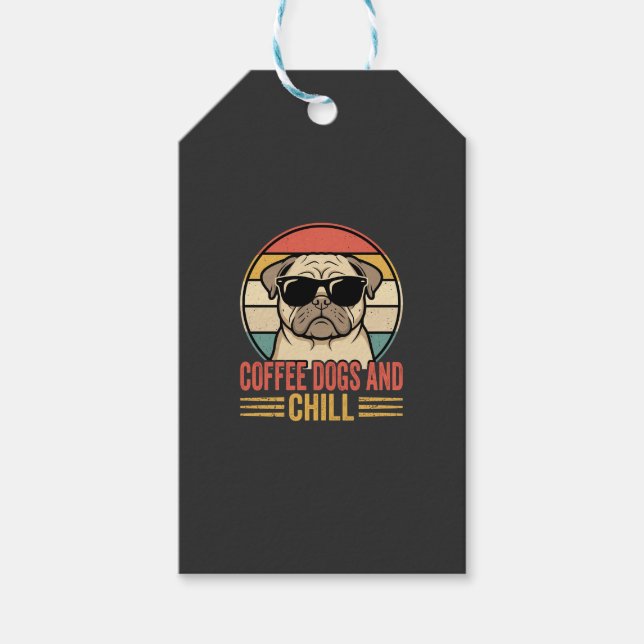 Étiquettes-cadeau Chiens de café et Pug Rétro Chill (Devant)