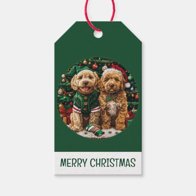 Étiquettes-cadeau Chiens de chiot de Noël Goldendoodle (Devant)