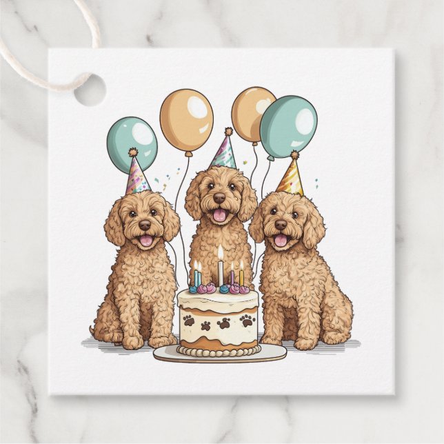 Étiquettes Cadeau Chiens de Goldendoodle d'anniversaire (Devant)