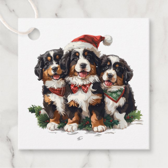 Étiquettes Cadeau Chiens de montagne bernois de Noël (Devant)