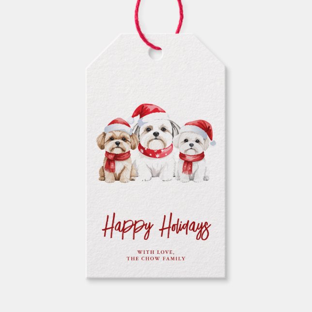 Étiquettes-cadeau Chiens de Noël à l'aquarelle (Devant)