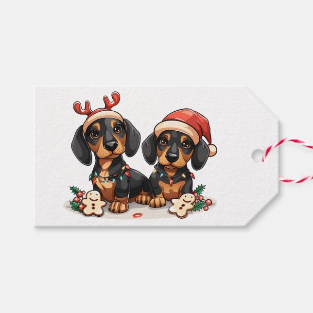 Étiquettes-cadeau Chiens de Noël Dachshund (Devant (Horizontal))