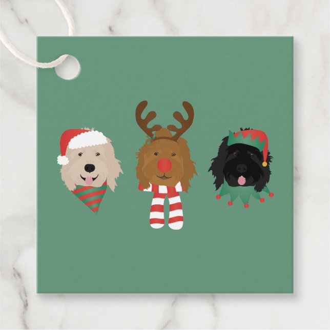 Étiquettes Cadeau Chiens de Noël Goldendoodle (Devant)