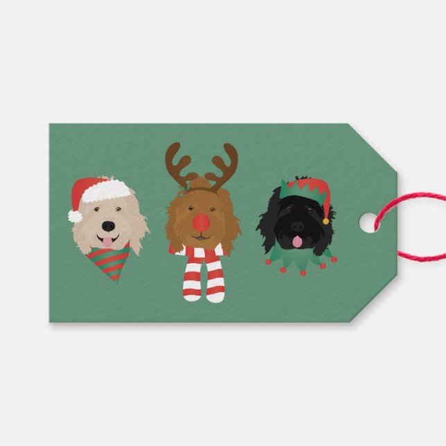 Étiquettes-cadeau Chiens de Noël Goldendoodle (Devant (Horizontal))