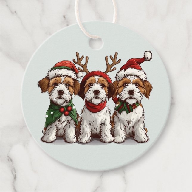Étiquettes Cadeau Chiens de Noël Welsh Wire Fox Terrier (Devant)