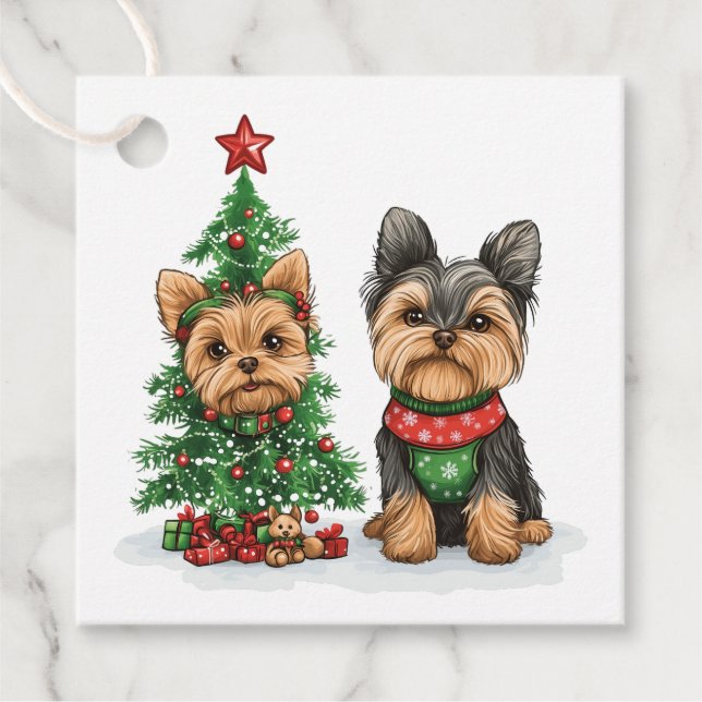 Étiquettes Cadeau Chiens de Noël Yorkie (Devant)