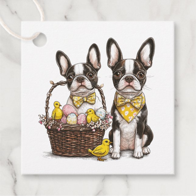 Étiquettes Cadeau Chiens de Pâques Boston Terrier (Devant)