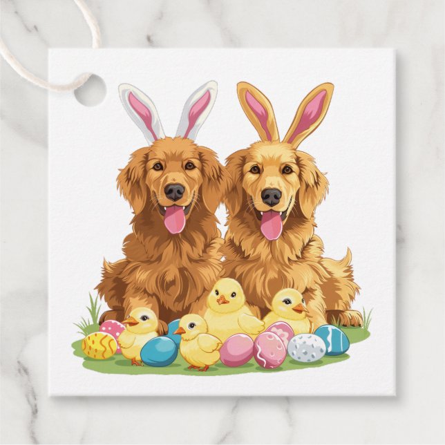 Étiquettes Cadeau Chiens de Pâques Golden Retriever Chiens Bunny Ore (Devant)