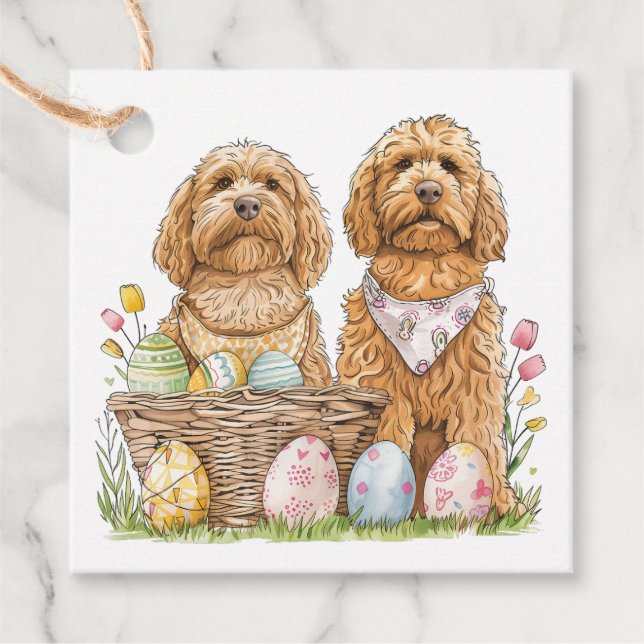 Étiquettes Cadeau Chiens de Pâques Goldendoodle (Devant)