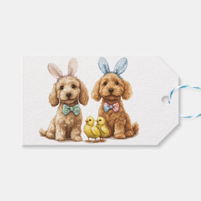 Étiquettes-cadeau Chiens de Pâques Goldendoodle (Devant (Horizontal))