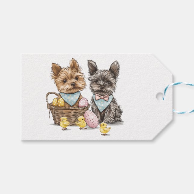 Étiquettes-cadeau Chiens de Pâques Yorkshire Terrier (Devant (Horizontal))