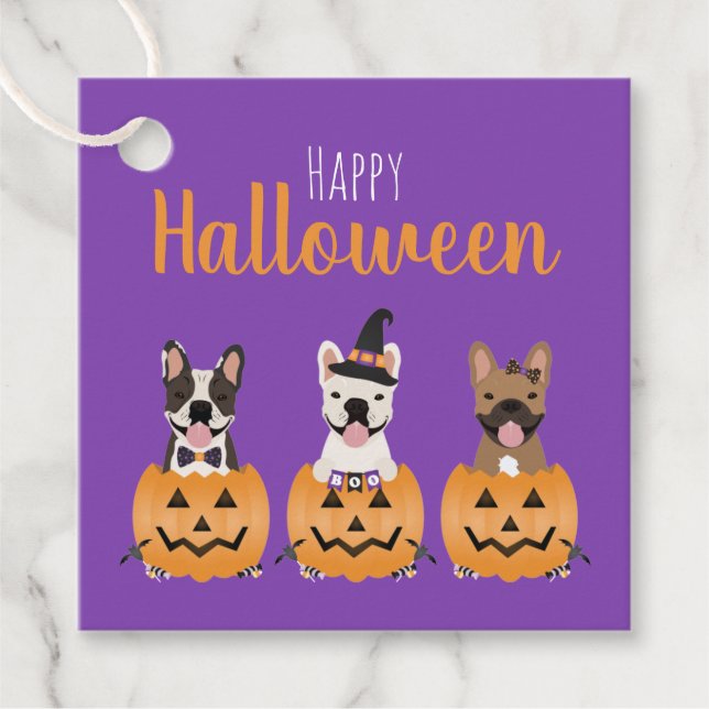 Étiquettes Cadeau Chiens de taureaux français heureux Halloween (Devant)