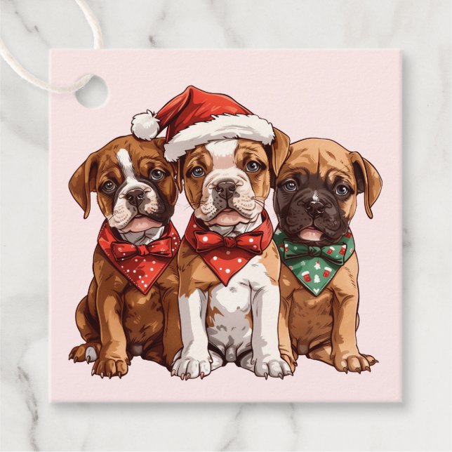 Étiquettes Cadeau Chiens en boîte de Noël (Devant)