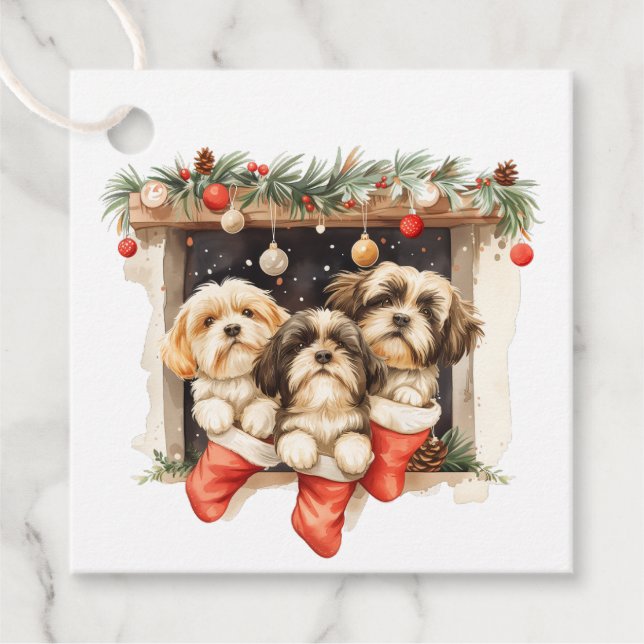 Étiquettes Cadeau Chiens Shih Tzu de Noël (Devant)