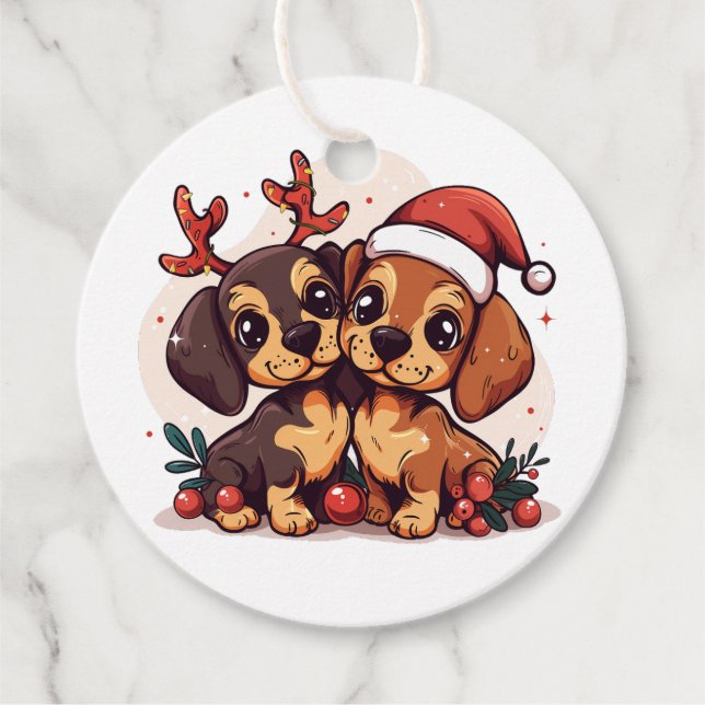 Étiquettes Cadeau Chiens teckel de Noël (Devant)