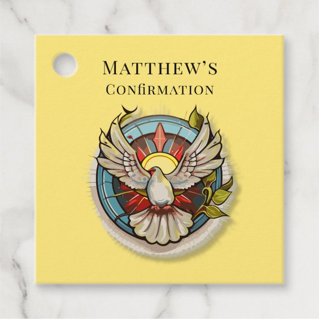 Étiquettes Cadeau Chiffre blanc jaune Confirmation religieuse cathol (Devant)