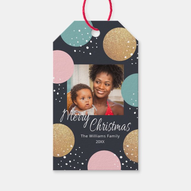 Étiquettes-cadeau Chiffres de fête moderne Snowy Photo Noël (Devant)