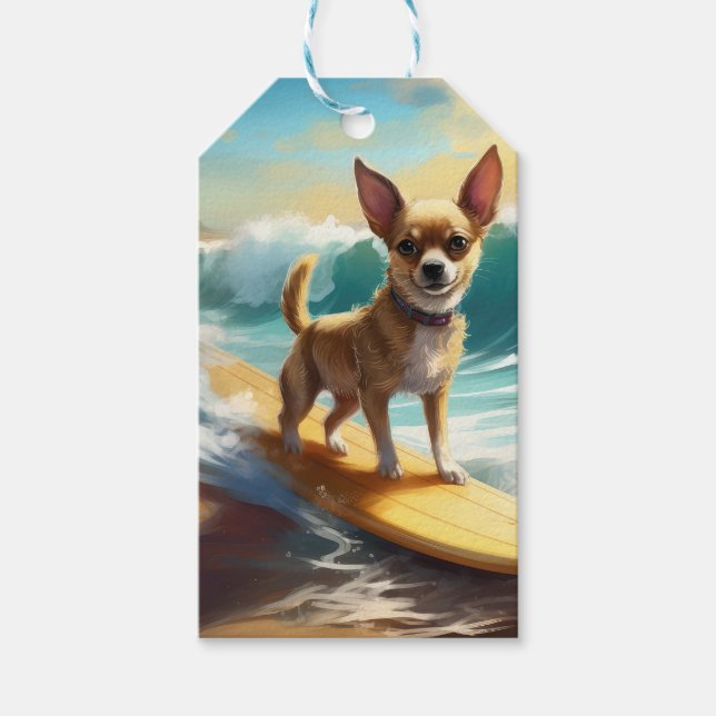Étiquettes-cadeau Chihuahua Beach Surf Peinture (Devant)