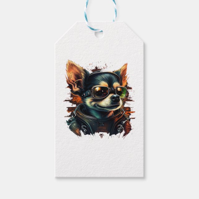 Étiquettes-cadeau Chihuahua Biker Motorcyle Riding Chien Papa (Devant)